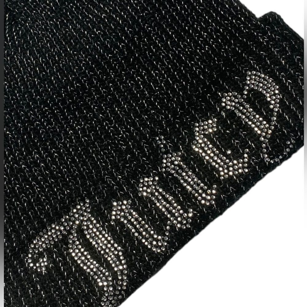 Juicy Couture Black Gray Shimmer Metallic Fold Over Beanie Hat